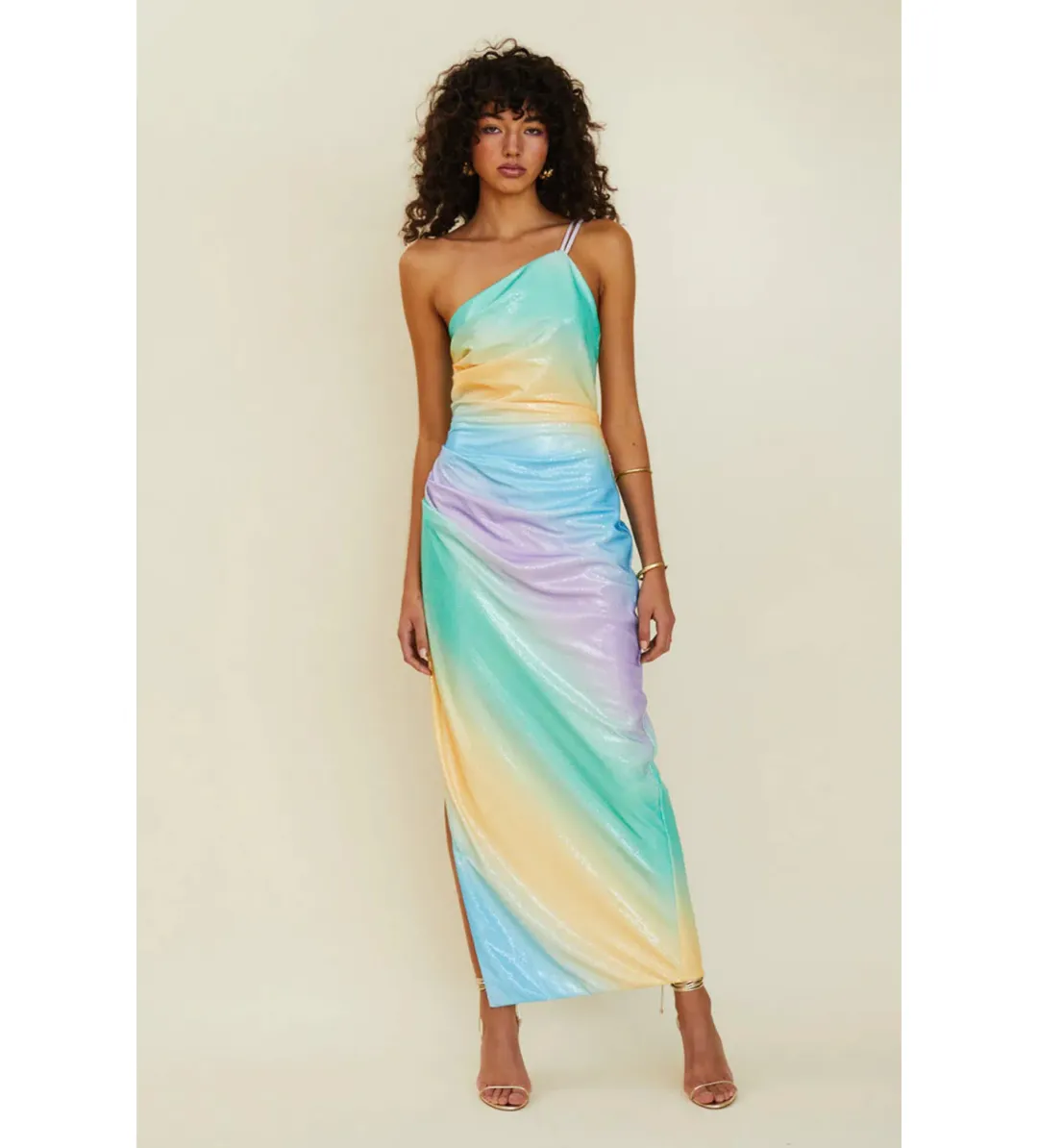 Suboo Ombre One Shoulder Split Maxi Dress Multi Size 8 for rent on The Volte - main image
