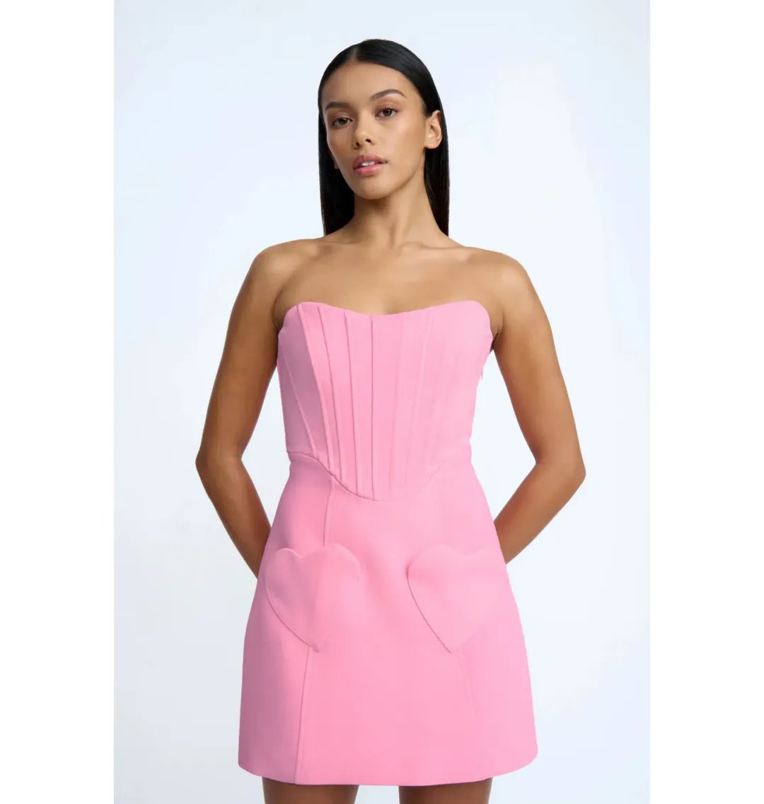 By Johnny Celeste Corset Heart Mini Dress Pink Size AU 10 for rent on The Volte - main image