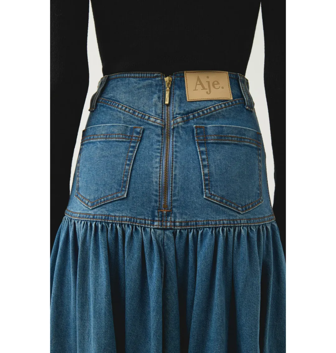 Aje Belmond Denim Midi Skirt 90's Wash Size AU 4 for rent on The Volte - main image