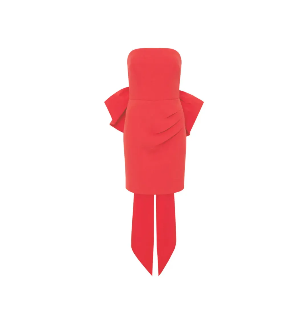 Rebecca Vallance Bon Ami Strapless Bow Mini Dress in Coral/Pink Size AU 10  for rent on The Volte - main image