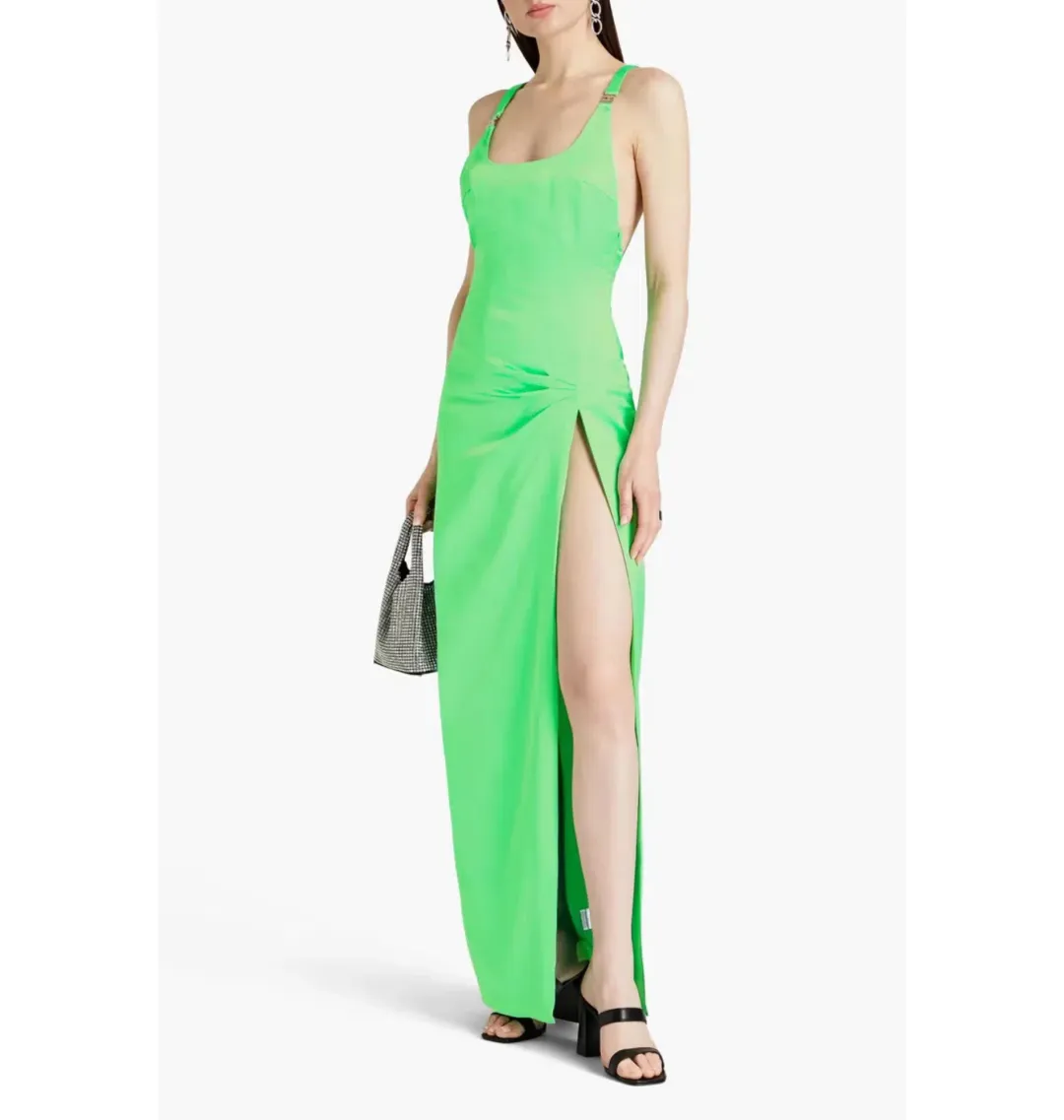 Rotate By Birger Christensen Satin Maxi Dress Neon Green Size AU 8 for rent on The Volte - main image