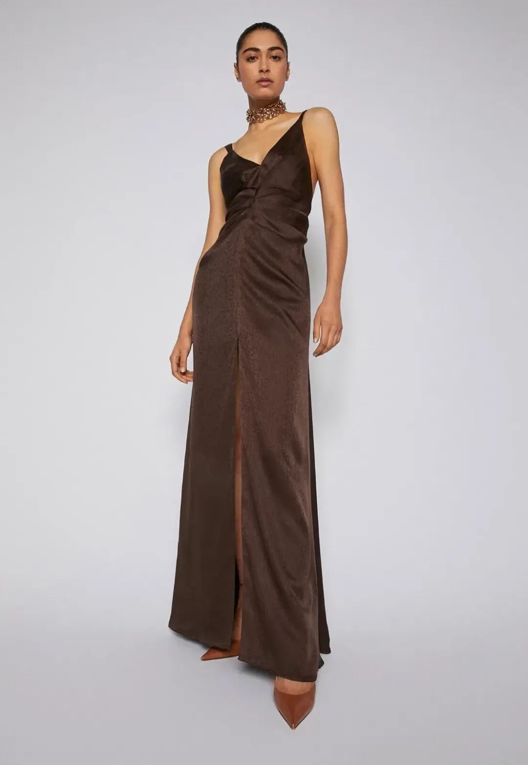 Scanlan Theodore Silk Jacquard Gown Chocolate Size AU 8 for rent on The Volte - main image