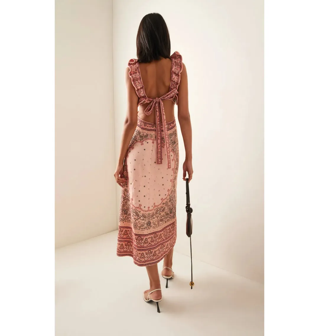 Zimmermann Matchmaker Frilled Midi Dress Pink Bandana Size 1 / AU 10 for rent on The Volte - main image