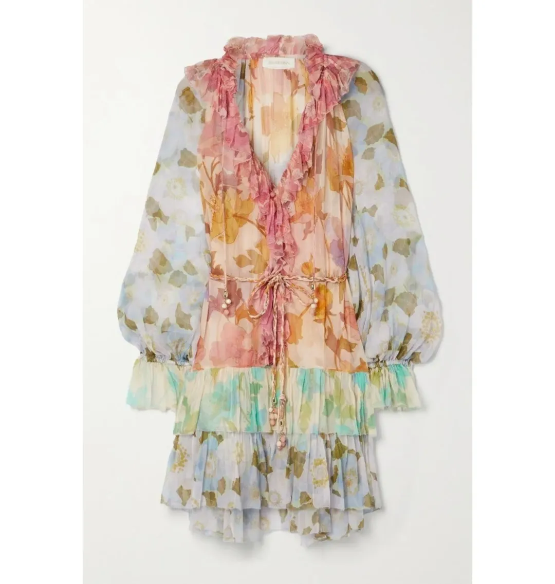 Zimmermann Tempo Frilled Mini Dress Spliced Mult Size 2 / AU 12 for rent on The Volte - main image