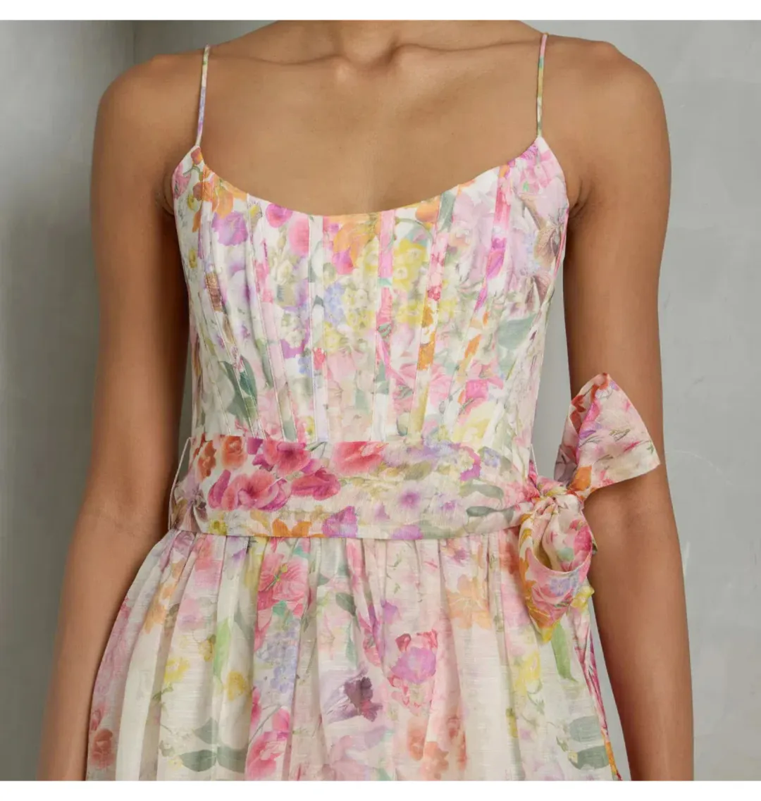 Zimmermann Natura Corset Midi Dress Kaleidoscope Garden Size 2 / AU 12 for rent on The Volte - main image