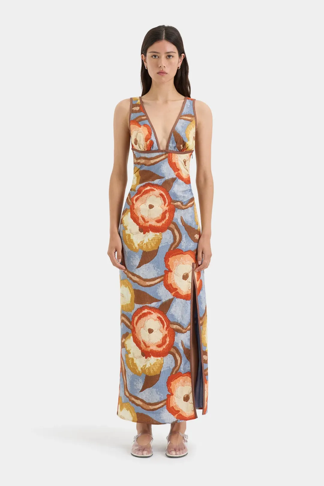 Sir the Label Avery V Neck Midi Dress Camellia Floral Print Size 3 (AU 12) for rent on The Volte - main image