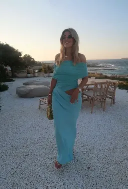 Benni Nico Maxi Off Shoulder Maxi Dress Aquamarine Size S / AU 8 for rent on The Volte - image 6
