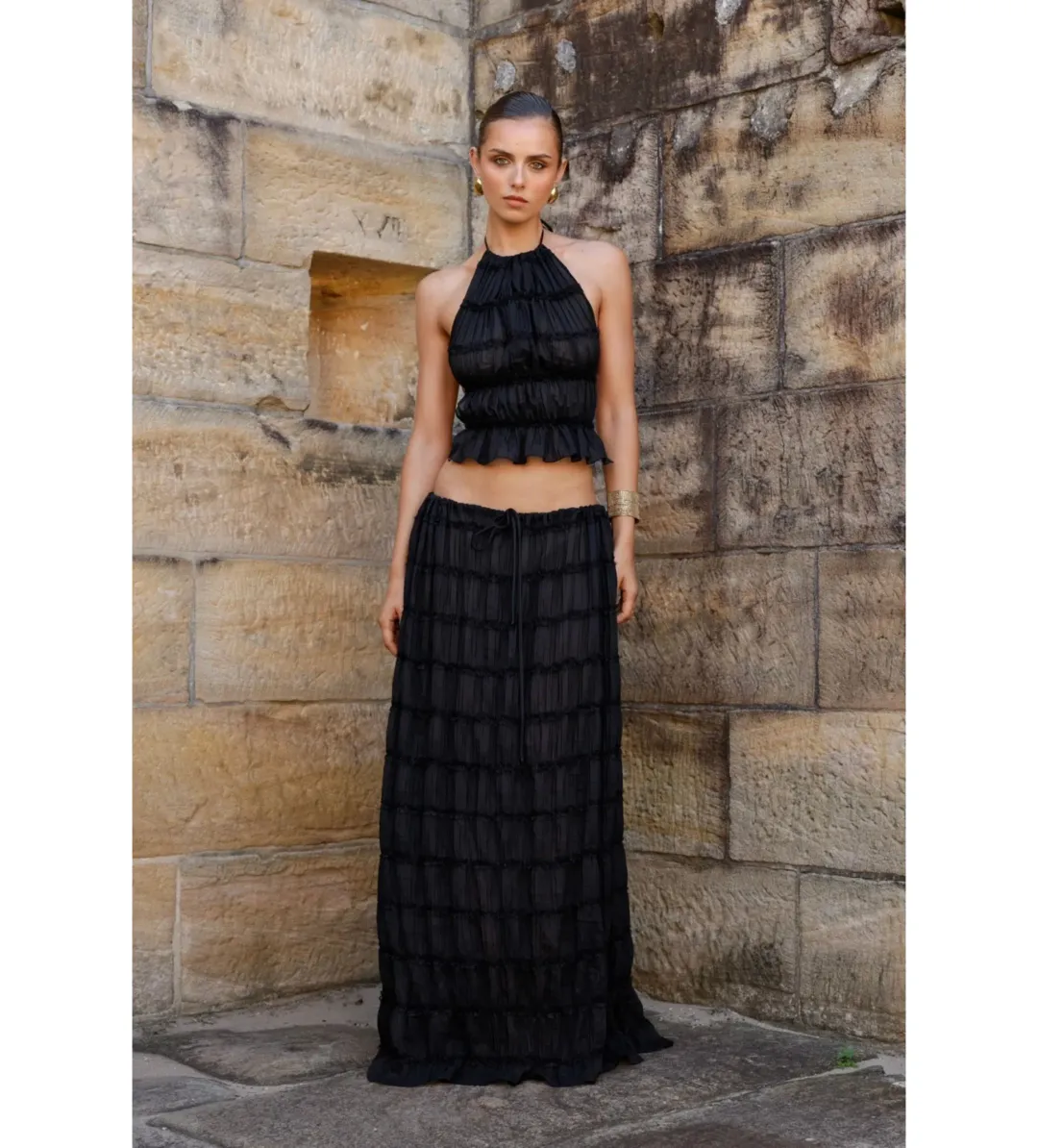 Arcina Ori Juliette Halter and Skirt Set in Black Size 6 for rent on The Volte - main image