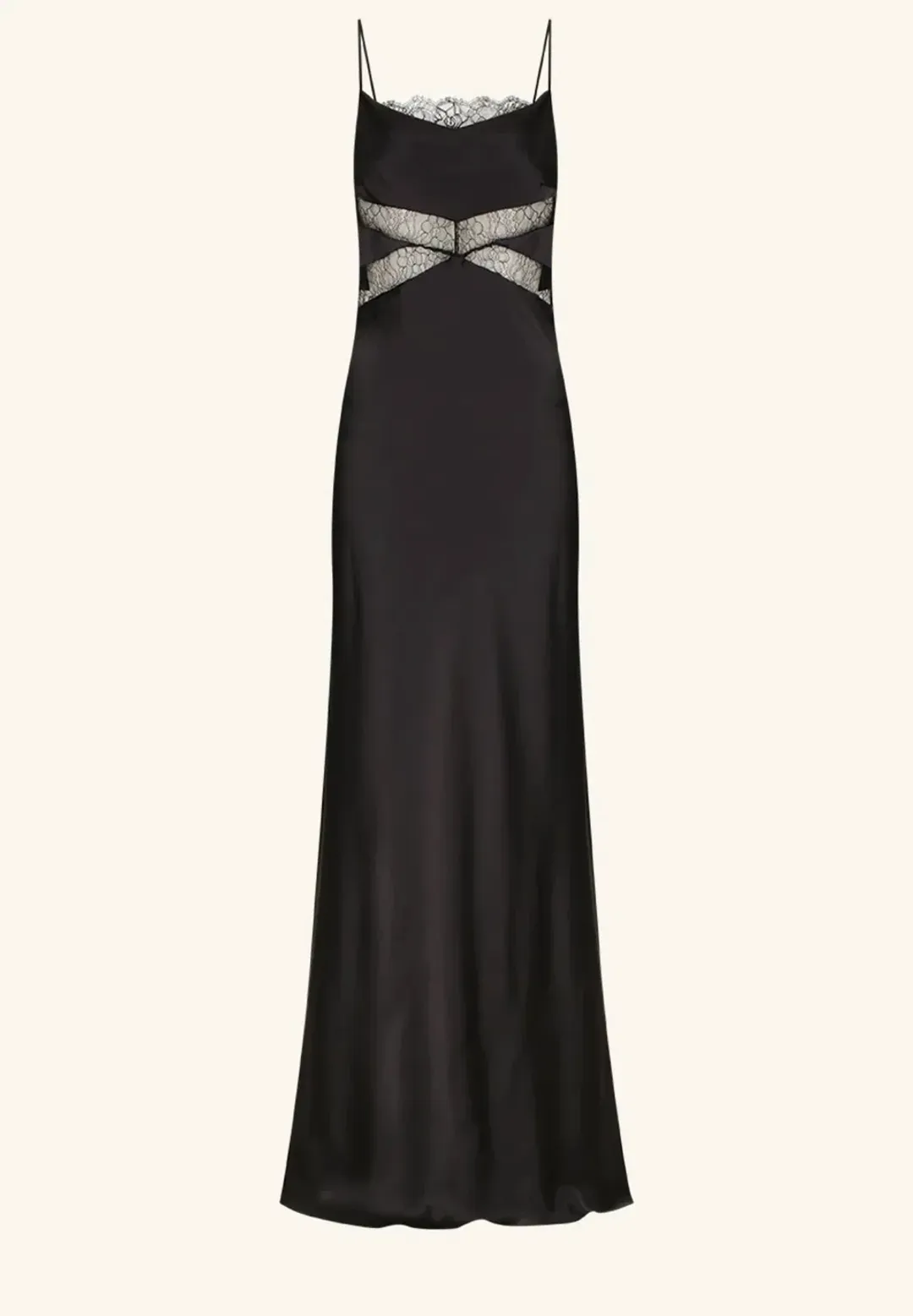 Shona Joy Leticia Silk Cowl Neck Lace Maxi Dress Black Size 6  for rent on The Volte - main image