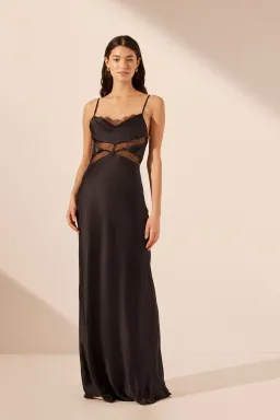 Shona Joy Leticia Silk Cowl Neck Lace Maxi Dress Black Size 6  for rent on The Volte - image 1
