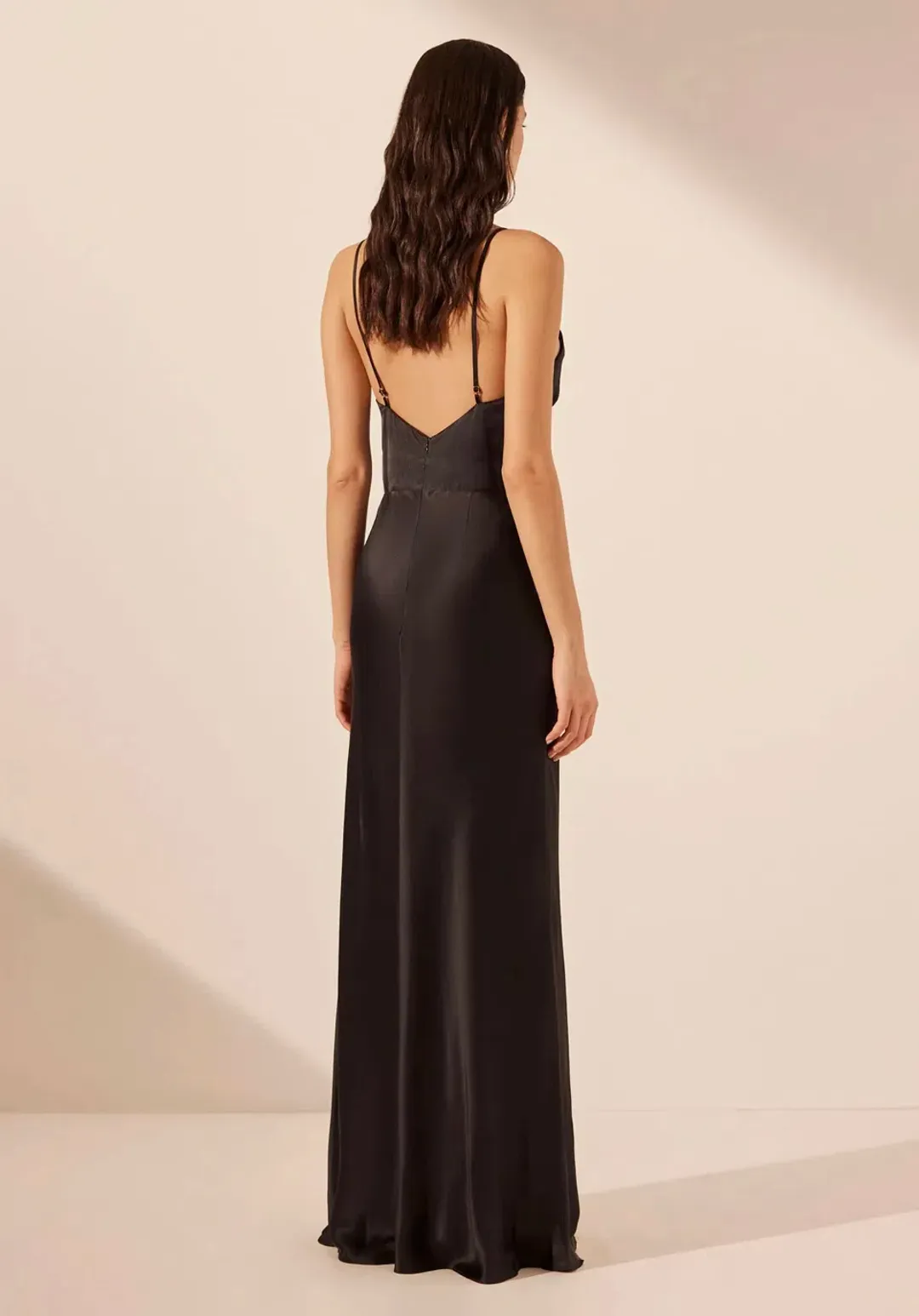 Shona Joy Leticia Silk Cowl Neck Lace Maxi Dress Black Size 6  for rent on The Volte - main image