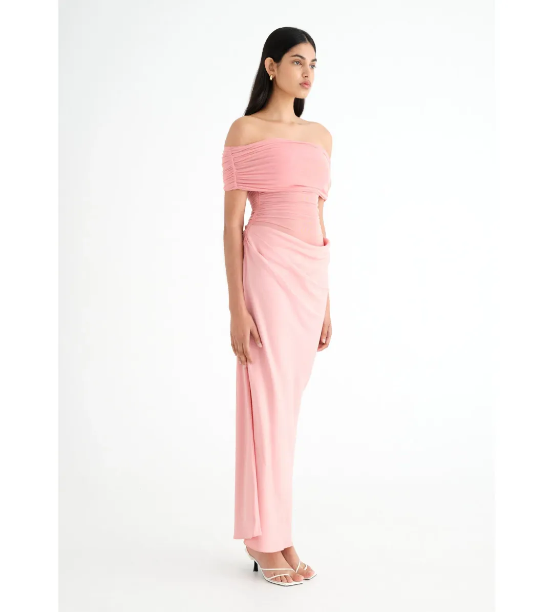 Benni  Nico Off Shoulder Maxi Dress Candy Floss Pink Size 6 for rent on The Volte - main image