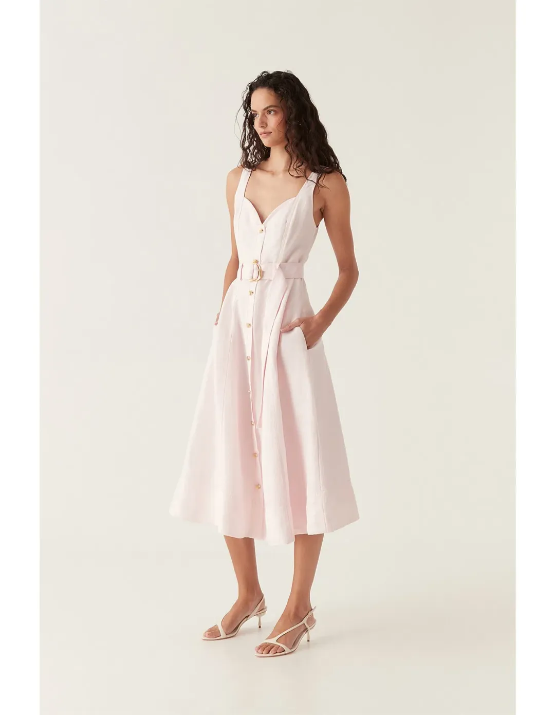 Aje Clay Belted Midi Dress Pastel Pink size8 for rent on The Volte - main image