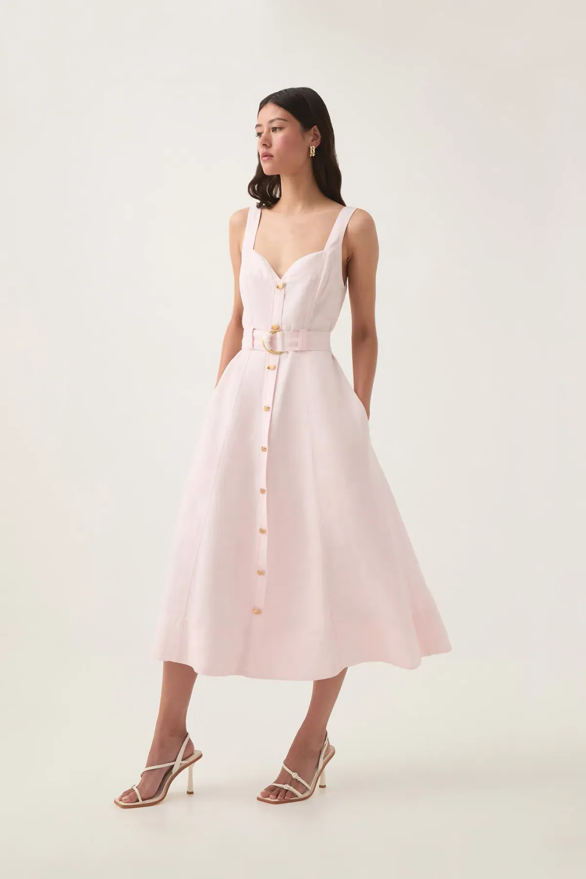 Aje Clay Belted Midi Dress Pastel Pink size8 for rent on The Volte - main image