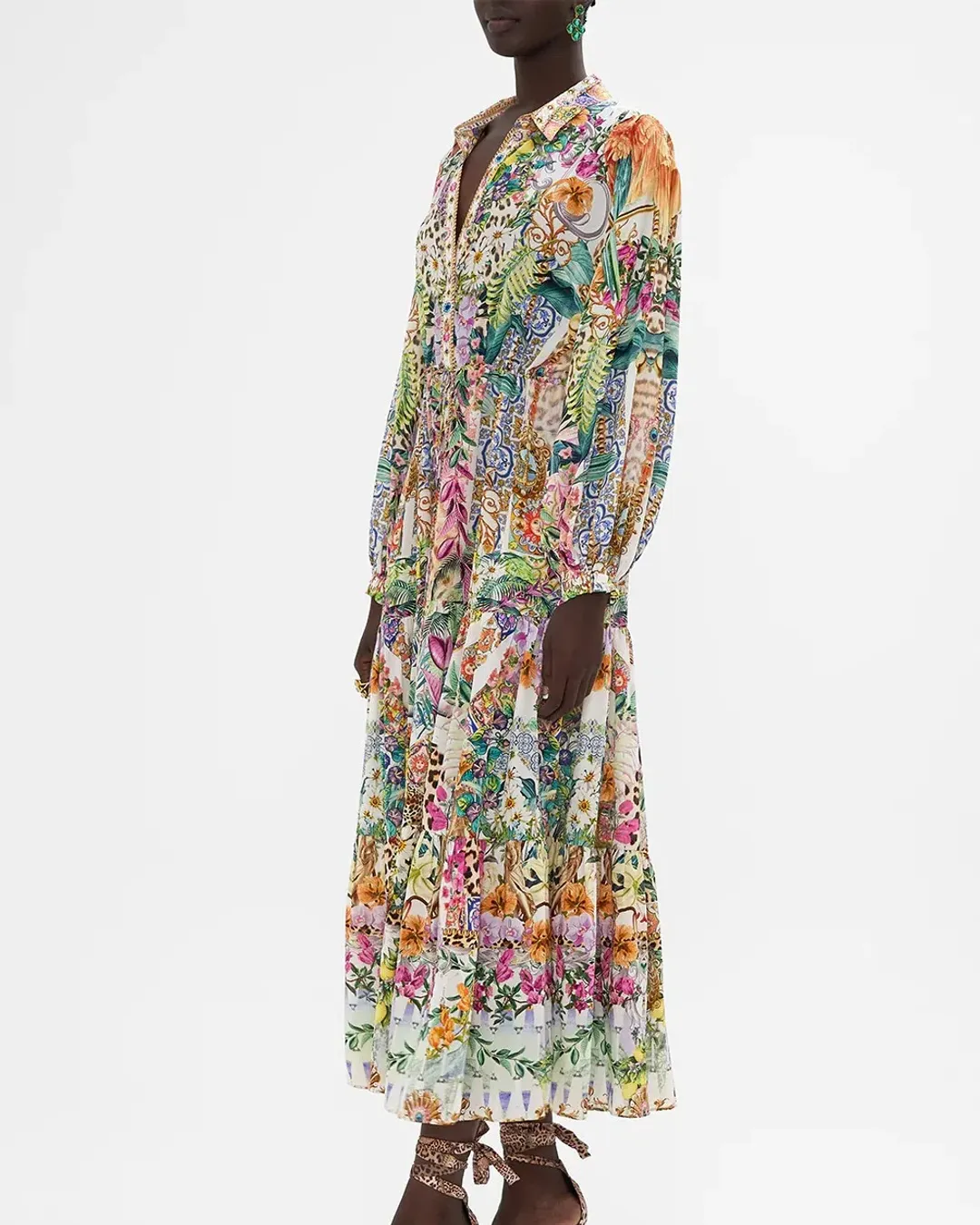 Camilla Flowers Of Neptune Tiered Long Shirt Dress Floral Size XXL / AU 18 for rent on The Volte - main image
