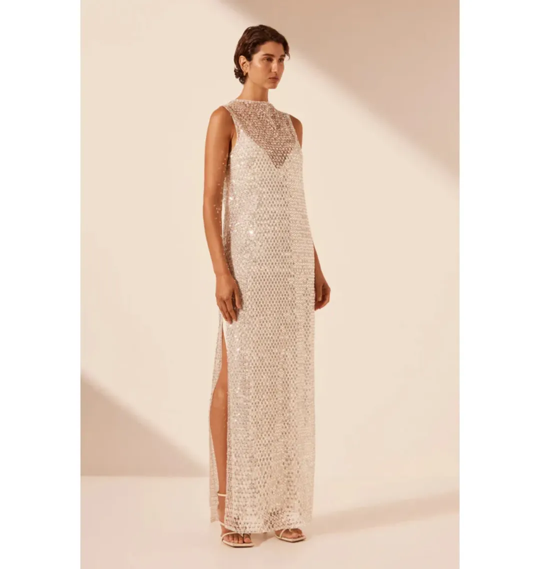 Shona Joy Asteria Midi Dress Silver Size AU 8 for rent on The Volte - main image