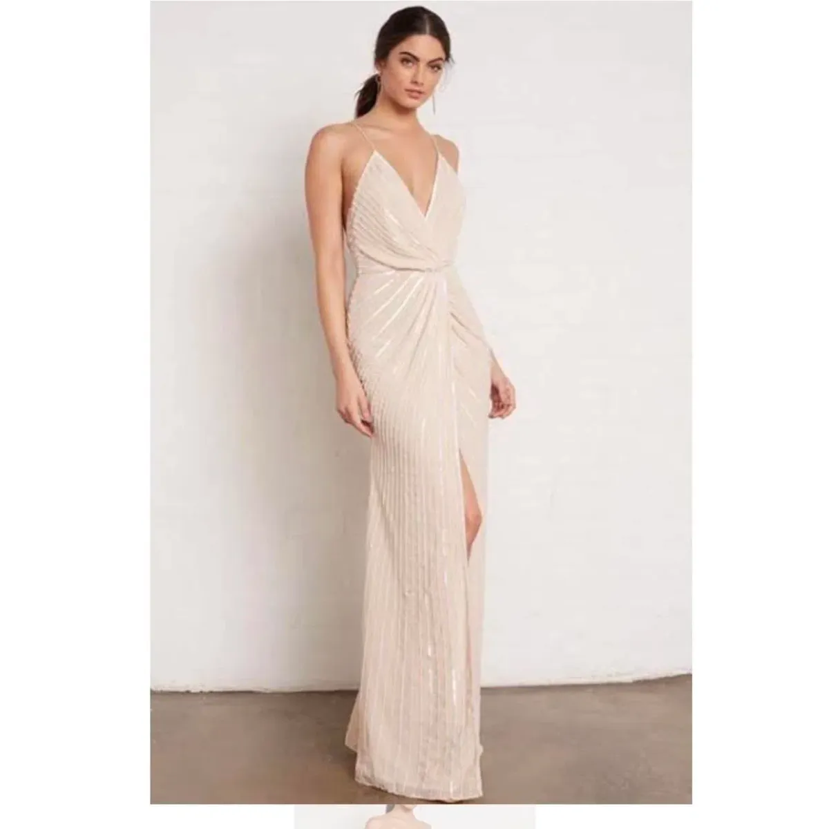 Sheike Riviera Beaded Maxi Dress Cream Size AU 12 for rent on The Volte - main image