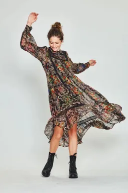 COOP State of Lace Midi Dress Black Moonflower Print Size S / AU 8 for rent on The Volte - image 1
