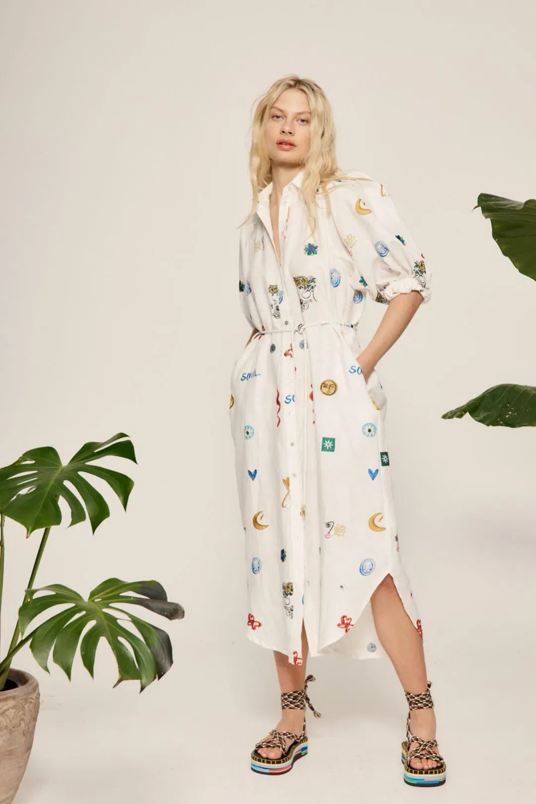 Alémais Soleil Embroidered Shirtdress White/Multi Size 12 for rent on The Volte - main image