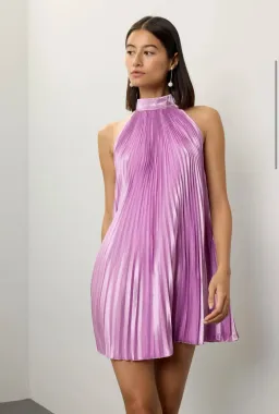 L’Idee Amour Pleated Mini Dress Purple Size 6 for rent on The Volte - image 2