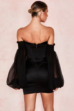 House of CB Beau Satin and Chiffon Corset Mini Dress Black Size S / AU 8 for rent on The Volte - image 3