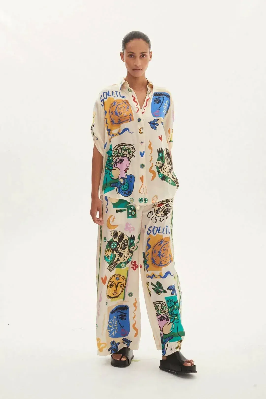 Alemais Soleil Silk Shirt And Pants Set Print Size 10 shirt size 8 pants for rent on The Volte - main image