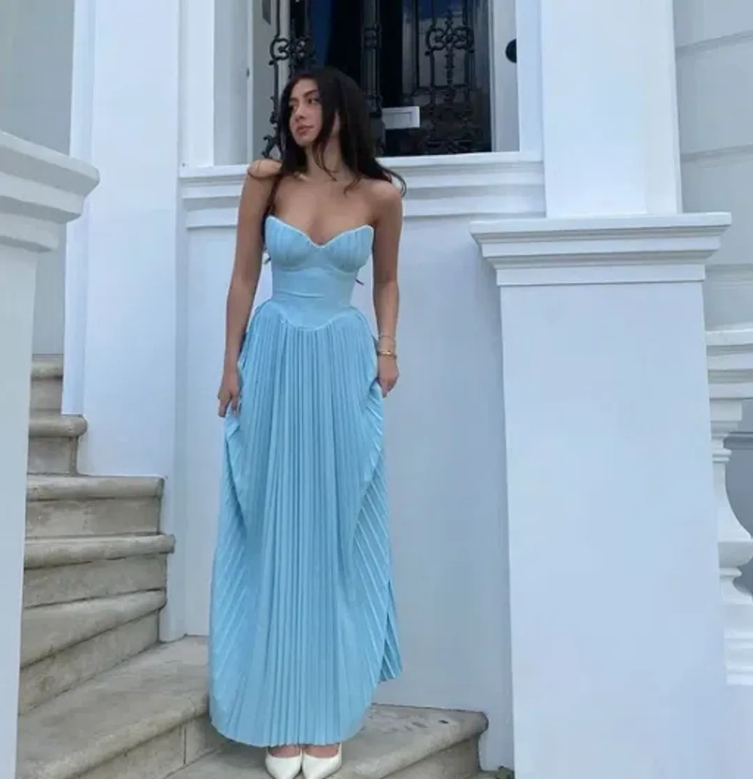 House Of CB Marcella Pleated Maxi Dress Ocean Blue Size S / 6-8 for rent on The Volte - main image
