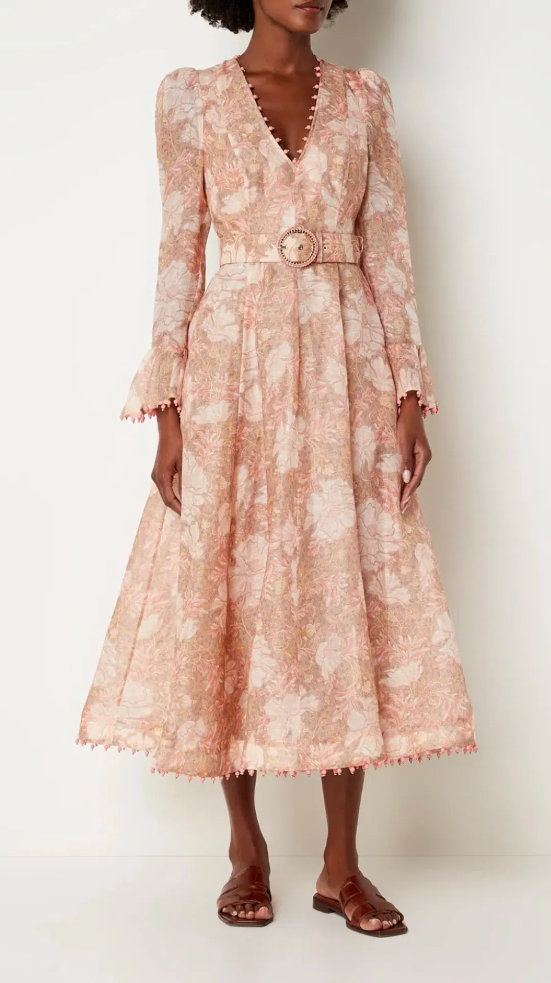 Zimmermann Kaleidoscope Belted Embellished Linen And Silk Blend Midi Dress Floral Size 0 / AU 8 for rent on The Volte - main image