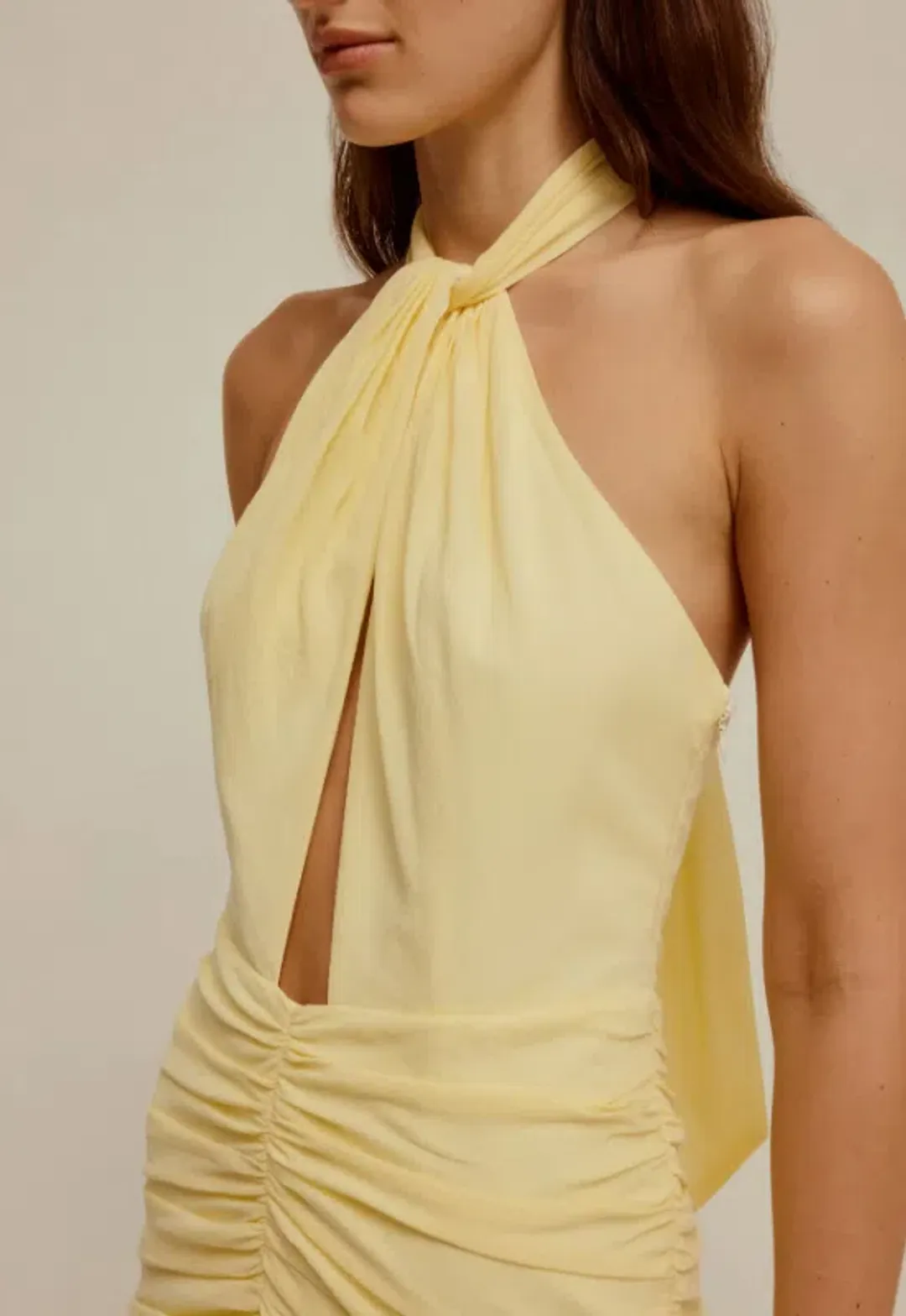 Venroy The Halter Neck Cut Out Dress In Pastel Yellow Size M / AU 10 for rent on The Volte - main image