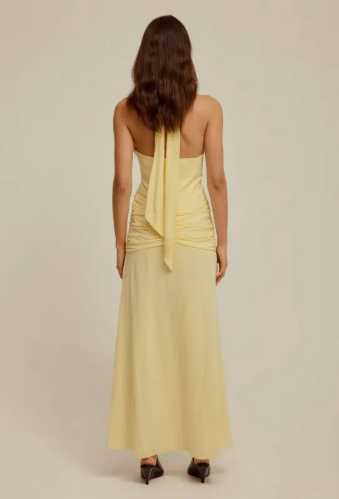 Venroy The Halter Neck Cut Out Dress In Pastel Yellow Size M / AU 10 for rent on The Volte - main image