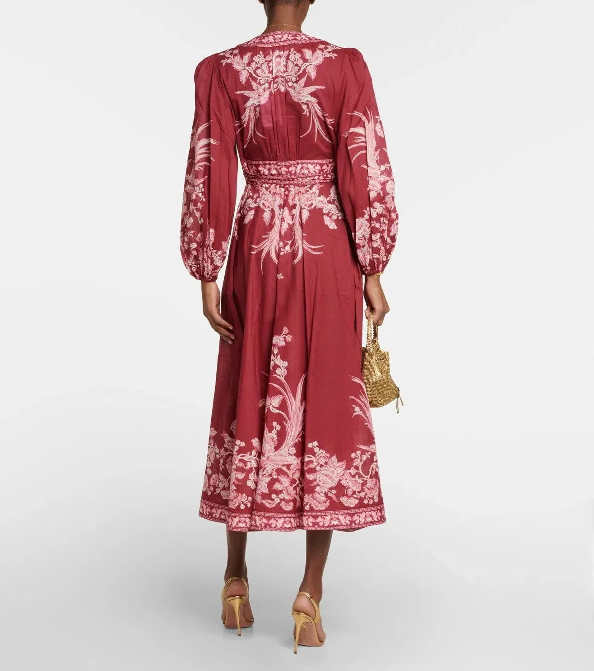 Zimmermann Tiggy Wrap Midi Dress Rhubarb Bird Floral Size 0 / 8 AU for rent on The Volte - main image
