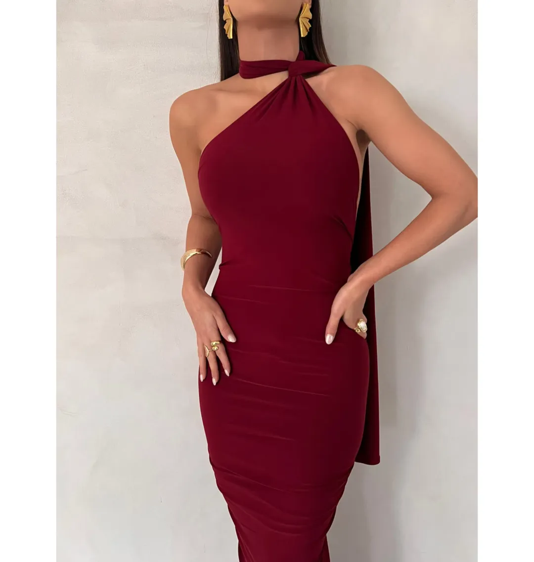 Melani The Label Leoni Dress in Wine Size AU 6 for rent on The Volte - main image