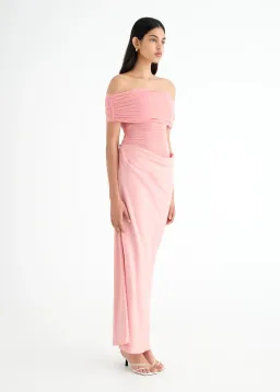 Benni Nico Off Shoulder Maxi Dress Candy Floss Pink Size AU 6 for rent on The Volte - image 2
