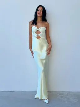 Bec & Bridge Halle Strapless Dress Ice Yellow Size AU 6 for rent on The Volte - image 1
