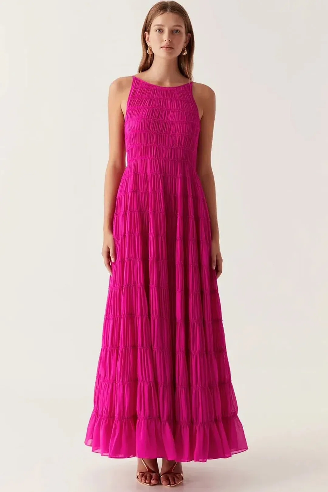 Aje Rosewood Ruched Maxi Dress Magenta Size 14 for rent on The Volte - main image