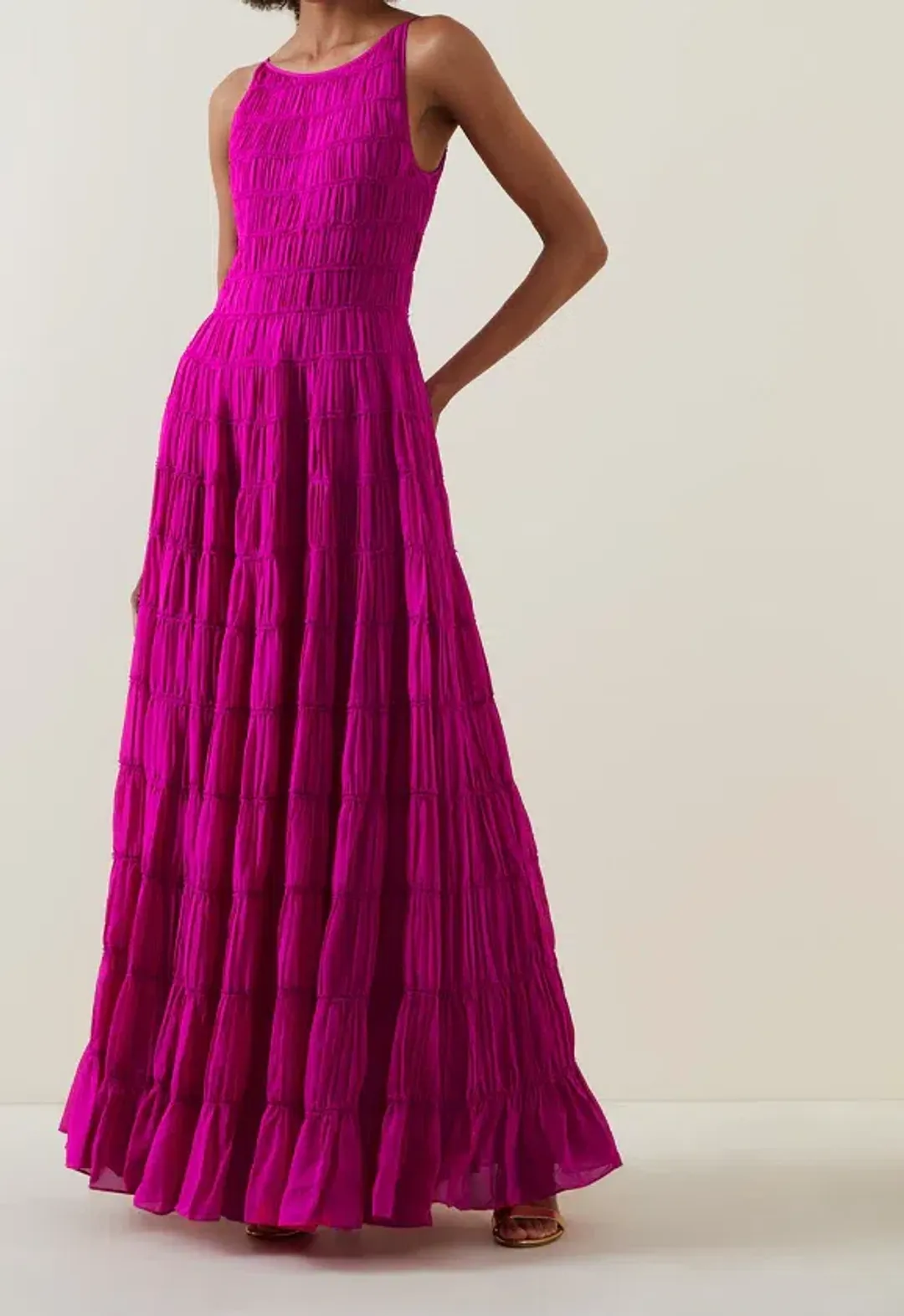 Aje Rosewood Ruched Maxi Dress Magenta Size 14 for rent on The Volte - main image