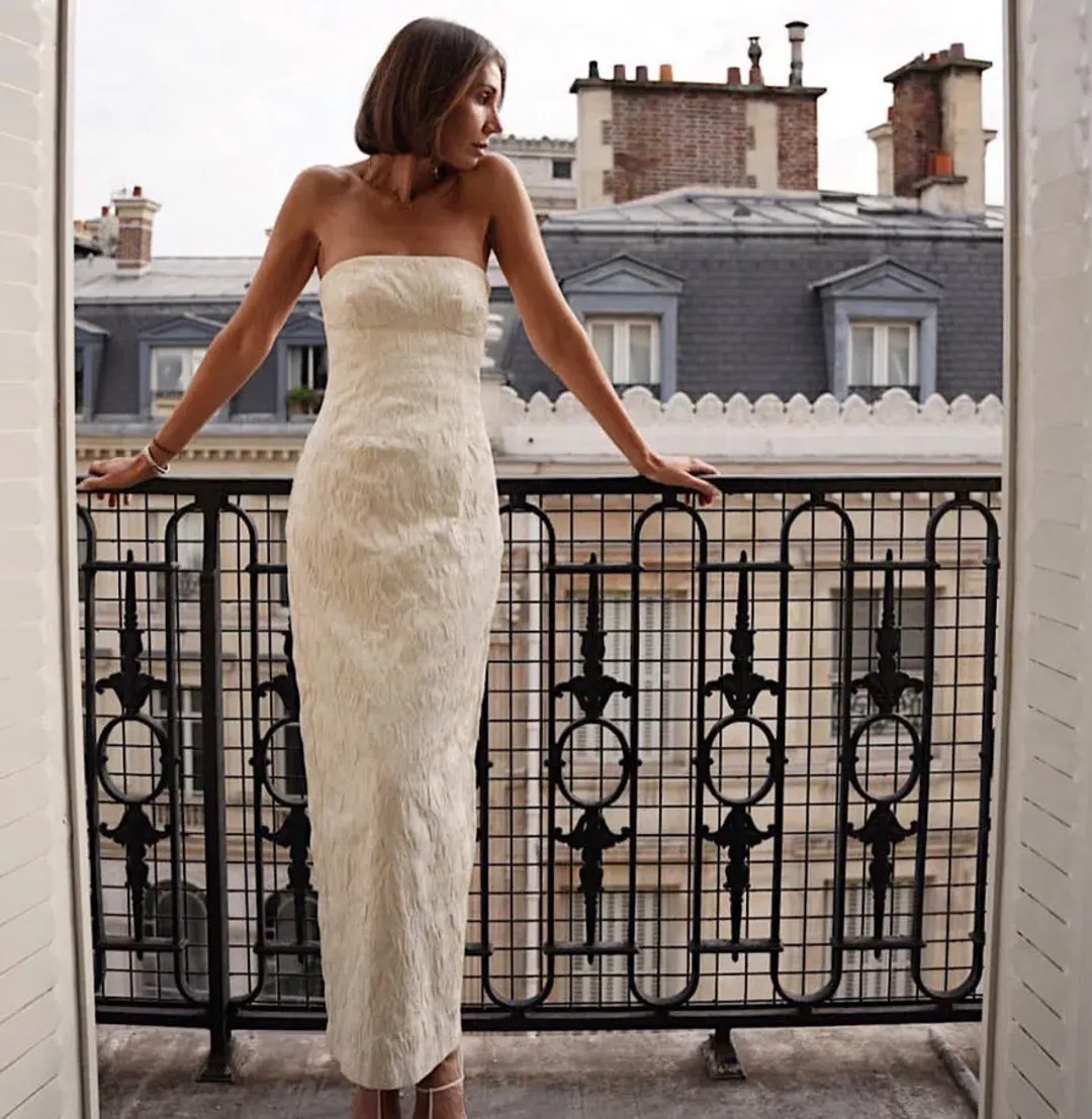Sir The Label Etienne Column Dress Cloud Jacquard Size 6 for rent on The Volte - main image