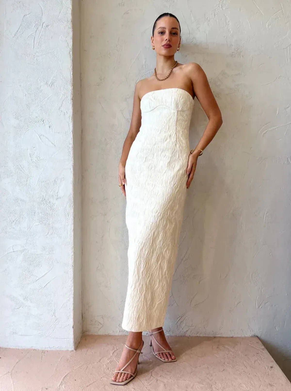Sir The Label Etienne Column Dress Cloud Jacquard Size 6 for rent on The Volte - main image
