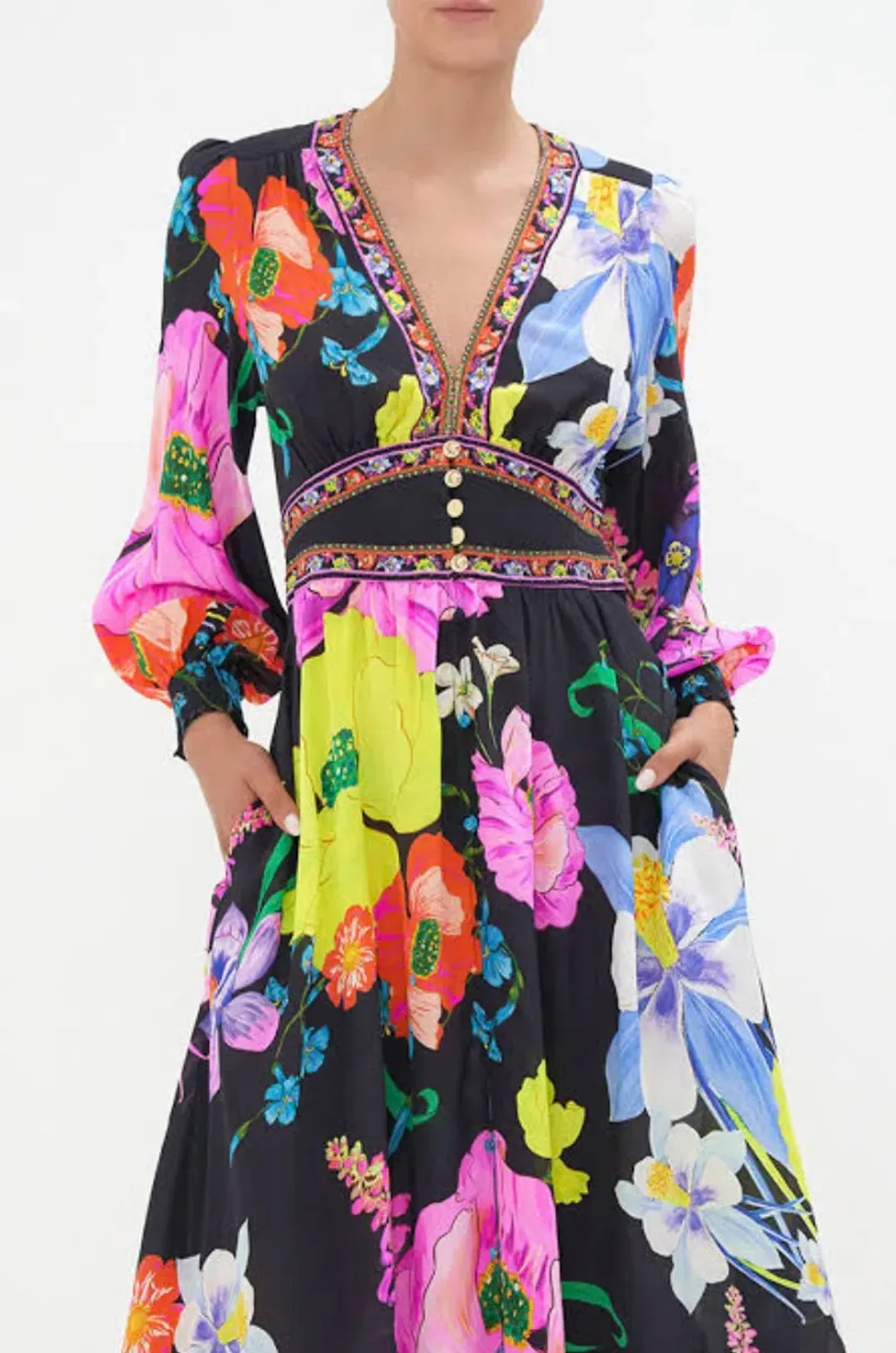 Camilla Button Dress with Shaped Waistband Away With The Fairies Size S/Au 10 for rent on The Volte - main image