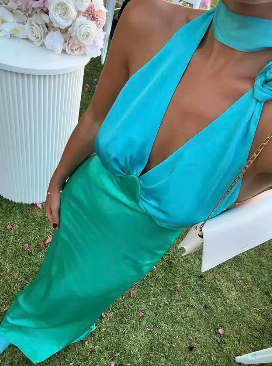 The Wolf Gang Oahu Slip Maxi Dress in Aquamarine Blue | Size S Small AU 8  for rent on The Volte - main image