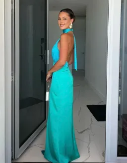 The Wolf Gang Oahu Slip Maxi Dress in Aquamarine Blue | Size S Small AU 8  for rent on The Volte - image 2