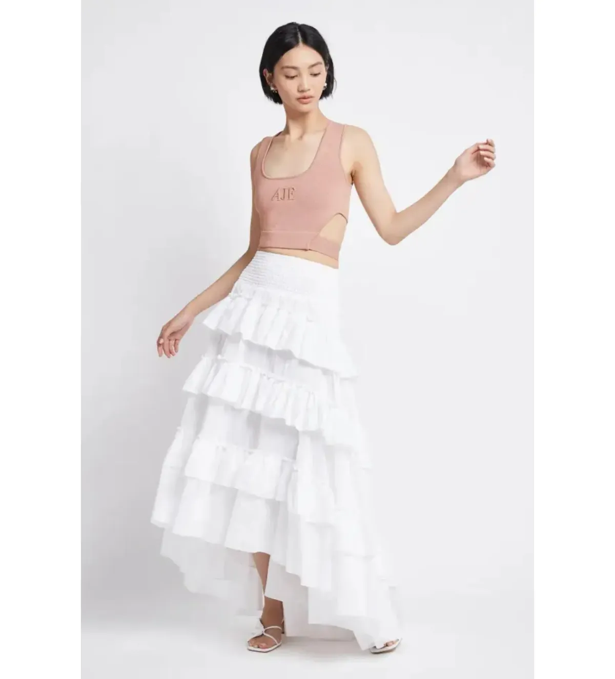 Aje Mimosa El Paso Tiered Maxi Skirt White Size 10  for rent on The Volte - main image