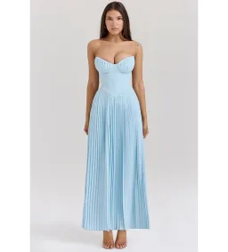 House of CB Marcella Pleated Maxi Dress Ocean Blue Size 8 for rent on The Volte - image 1