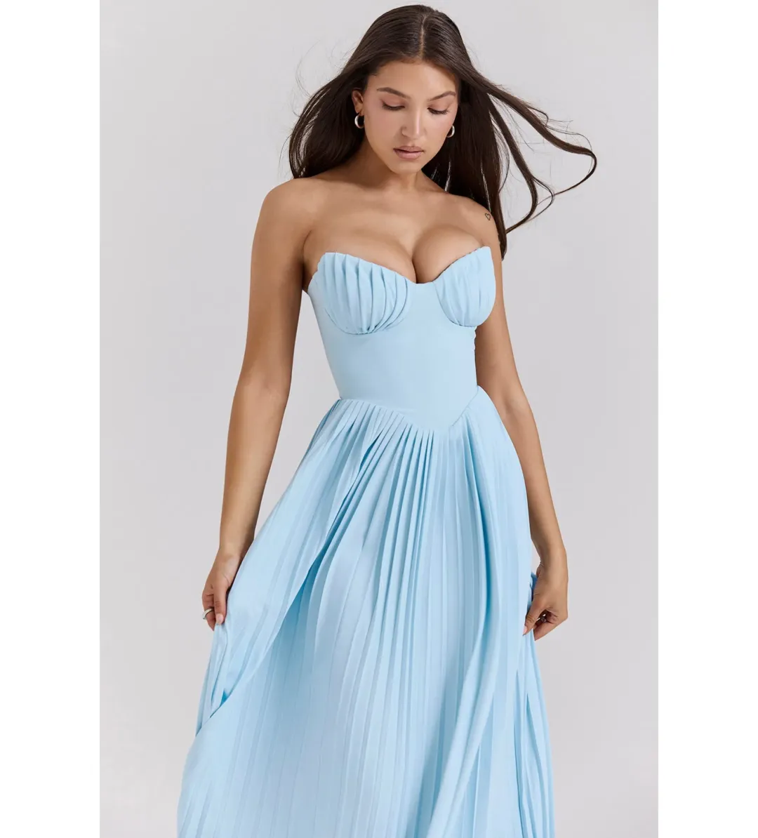 House of CB Marcella Pleated Maxi Dress Ocean Blue Size 8 for rent on The Volte - main image