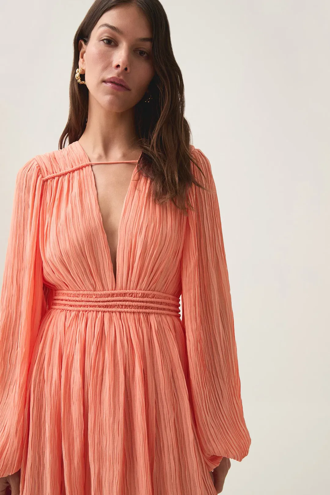 AJE  Genevieve Pleated Mini Dress Apricot Size 12 for rent on The Volte - main image