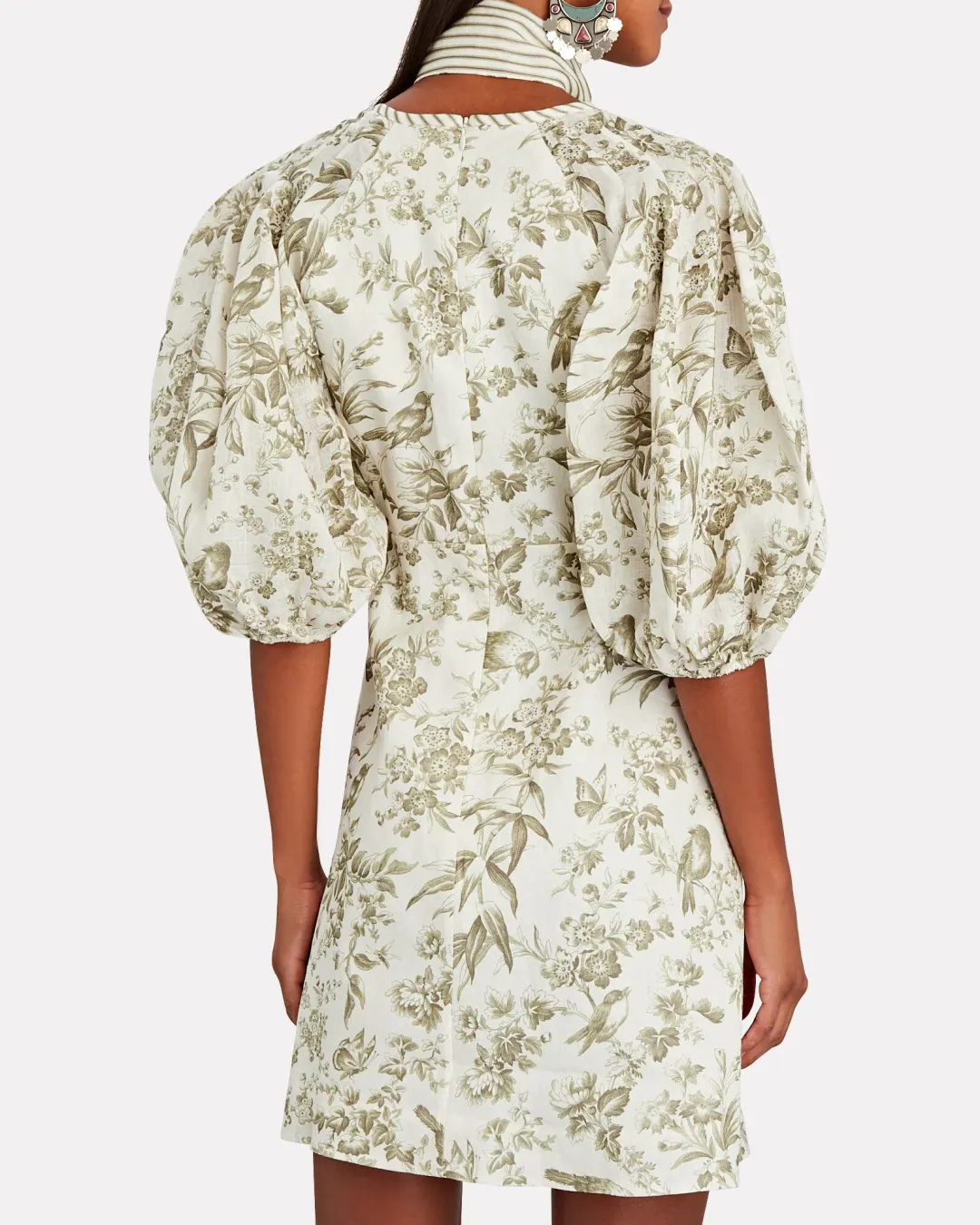 Zimmermann Linen Day Mini Dress Olive Toile Print Size 0 / AU 8 for rent on The Volte - main image