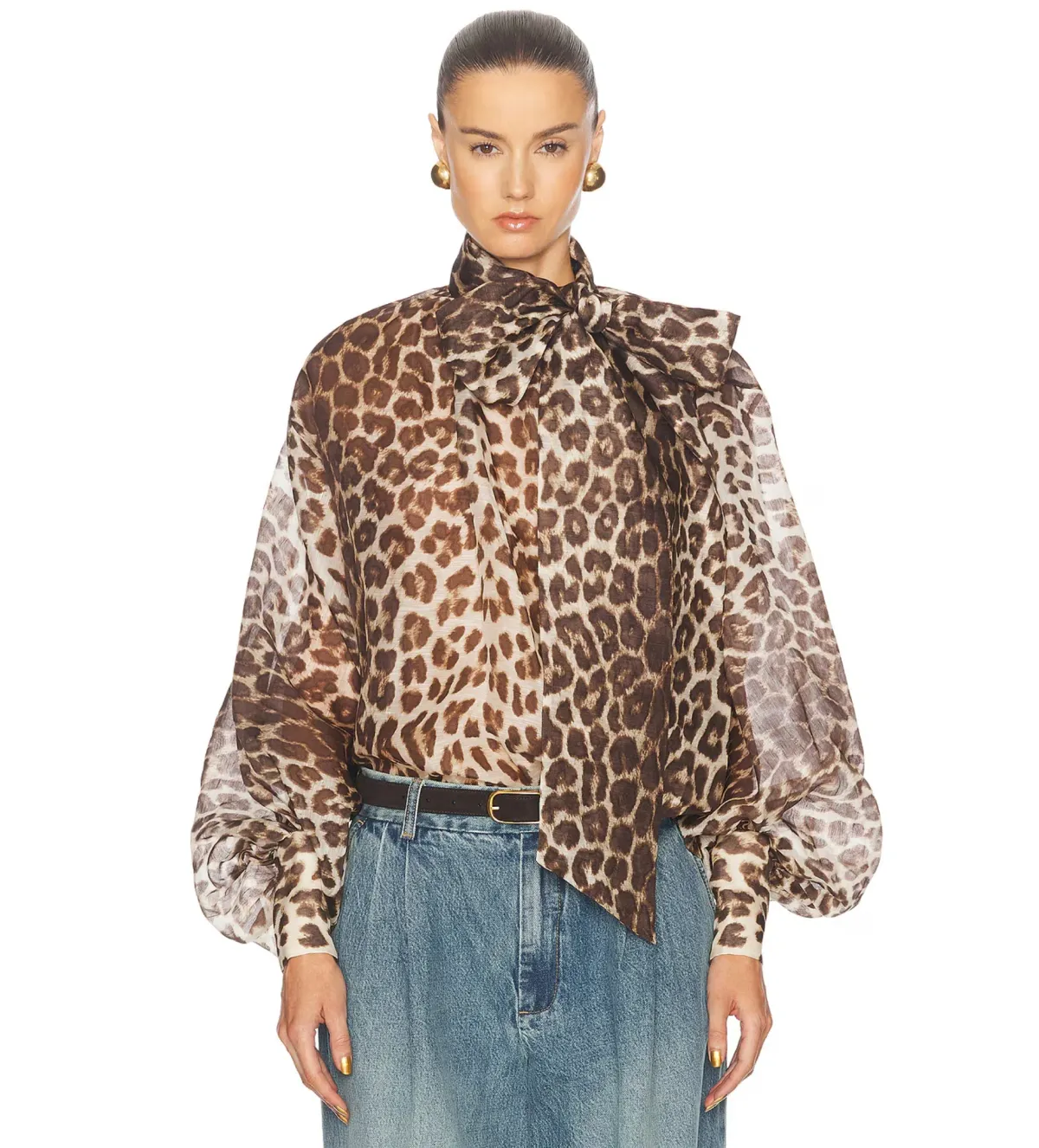 Zimmermann The Illustration Billow Blouse in Chocolate Leopard  Size XS/Au 8 for rent on The Volte - main image