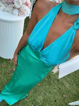 The Wolf Gang Oahu Slip Maxi Dress - Blue Aquamarine | Size  M , Medium , AU 10 for rent on The Volte - image 3