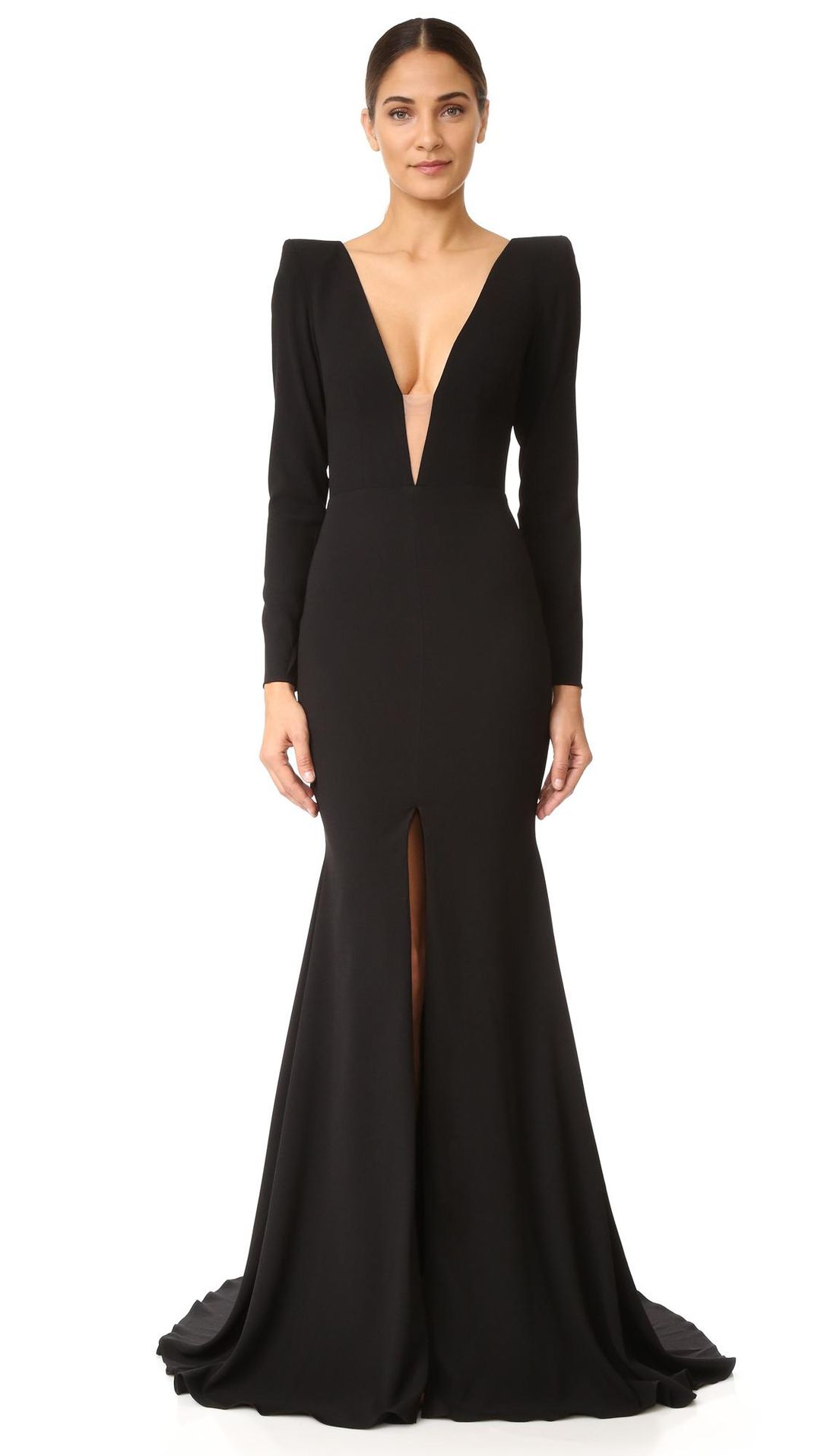 Alex Perry Francoise Satin Crepe V Sleeve Gown  Black Size 6  for rent on The Volte - main image