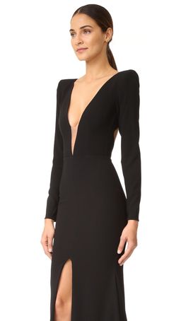 Alex Perry Francoise Satin Crepe V Sleeve Gown  Black Size 6  for rent on The Volte - image 2